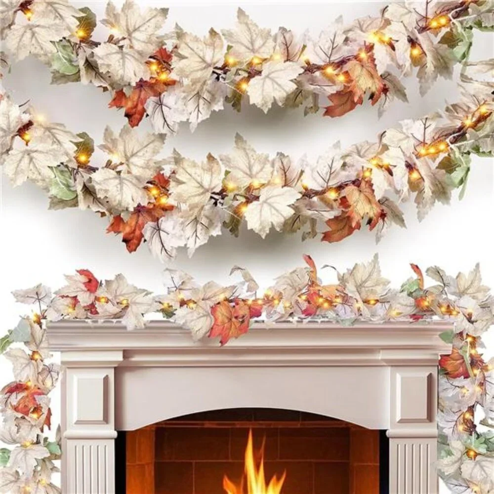 Thanksgiving Garland with Lights 9FT Plug in Thanksgiving Decorations for Home